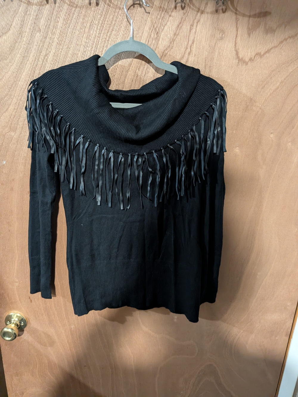 VENUS Black Cowl Neck Sweater with Fringe Trim